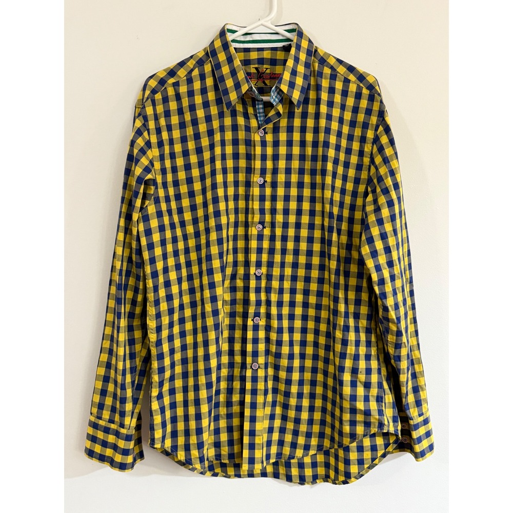 Robert Graham X Collection Mens L Yellow Blue Gingham Check Button Down Shirt